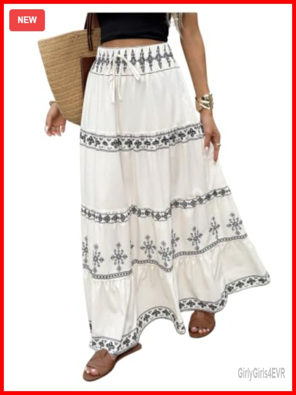 Boho Maxi Skirt A Line High Waisted Flowy Summer Party Night Out